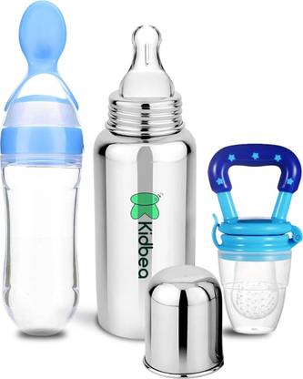 KIdbea Stainless Steel Bottle, Silicone Food and Fruit feeder BPA Free - 250 ml