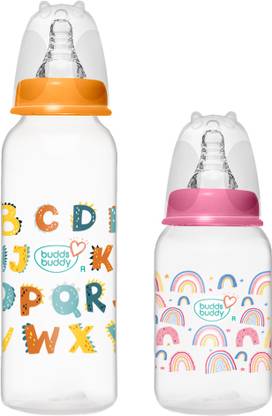 Buddsbuddy BPA Free Crown Baby Feeding Bottle Easy Flow Neck Design (125ml + 250ml) - 375 ml