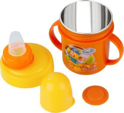 RJ Rojeno Hippo Baby Sipper, Milk Bottle for Toddler with Steel Inner 250 ml orange color - 250 ml