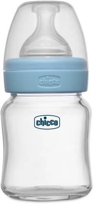 Chicco Well-Being Glass Feeding Bottle (120ml, Slow Flow) (Blue) - 120 ml
