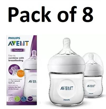 PHILIPS Avent Natural Twin Pack Feeding Bottle SCF033/20 (Pack of 8) - 260 ml