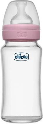 Chicco Well-Being Glass Feeding Bottle (240ml, Medium Flow) (Pink) - 240 ml