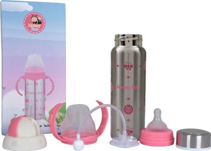 Honey Boo 3 in 1 Three Head Cartoon Printed Baby Steel Feeding Bottle - 240 ml - 240 ml