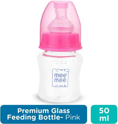 MeeMee Premium Glass Feeding Bottle (50 ml, Pink) - 50 ml
