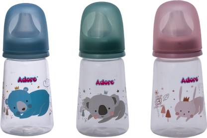 Adore England 2 in 1 Narrow Neck Feeding Bottle -Pack of 3- Anticolic Teat- Safe Grade - 125 ml