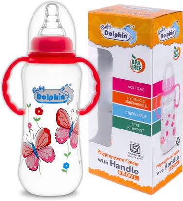 Baby Dolphin Anti-Colic Slim Neck Baby Feeding Bottle with Handle | BPA Free | 3m+, Butterfly - 250 ml