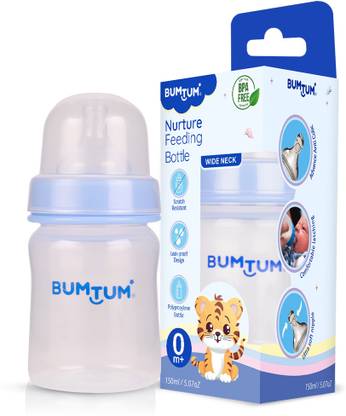 BUMTUM Wide Neck Feeding Bottle Liquid Silicone Teat With Advanced Anti-Colic Valve - 150 ml