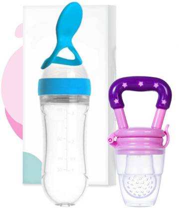 Millionminds Feeding Bottle With Spoon 90ML And Fruit Feeder/Teether (Combo Pack of 2 Items) - 90 ml