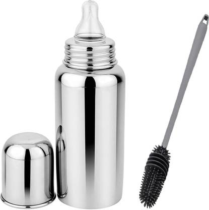 qtypie 1 BOTTLE+ 1 BRUSH Milk Feeding Bottle with Stainless-Steel & BPA-Free - 240 ml