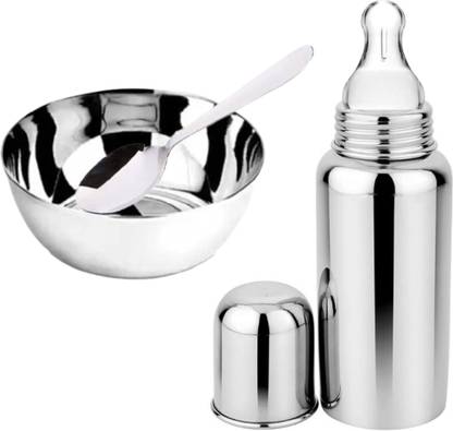 PGD Baby Bottle Sets of Stainless Steel Feeding Bottle with Toddler Bowls for Kids - 250 ml