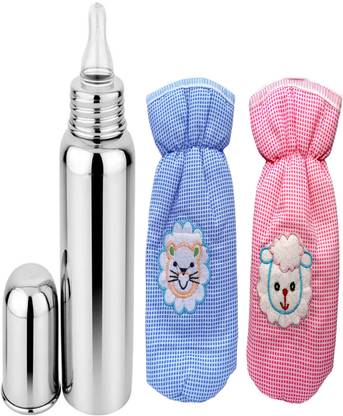 ojus fashion hub Stainless Steel Feeding Bottle for New Born Baby with 2 Cotton Cover - 250 ml