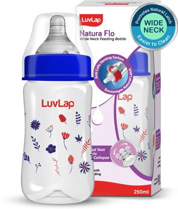 LuvLap Anti-Colic Wide Neck Natural Flow Baby Feeding Bottle, Floral Design, BPA Free - 250 ml