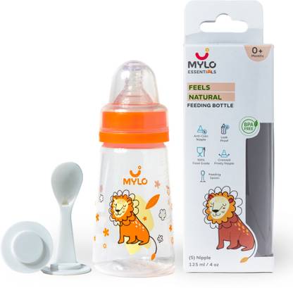 MYLO Baby 2 in 1 Feeding Bottle for New Borns with Spoon | Anti Colic | Easy Flow - 125 ml