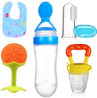 THE LITTLE BUNNY HOP IN STYLE Pack of 5, Baby fruit feeder, Bib, Finger brush, Teether, Spoon bottle - 90 ml