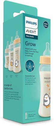 Philips Avent Grow Baby Bottle SCF064/01 | Penguin | 6m+ age | BPA free | Pack of 1 - 330 ml