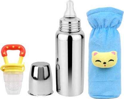 UNIECROUNEKIDS Baby feeding bottle with cover & baby fruit feeder 0 to 2 years BPA free - 250 ml