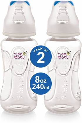 बीबेबी Comfort Slim Neck Baby Feeding Bottle. 100% BPA Free. Blue, 240 ML, Pack of 2 - 240 ml