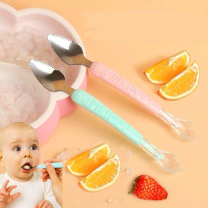 PIKIPOO Multi-Use Double Head Fruit Scraping & Soft Tip Feeding Spoon for Toddlers - 30 ml