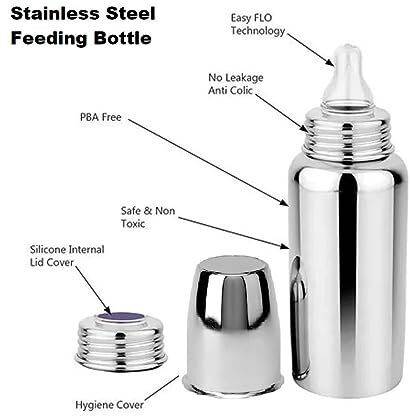 Onisha STEEL BOTTLE WITH ANTI-COLIC TEAT |BABY FEEDING BOTTLE WITH EAZY-FLO NIPPLE  - Silicone