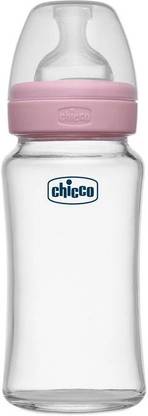 Chicco Well Being Glass Feeding Bottle Pink/240ml/Medium FlowML - 240 ml