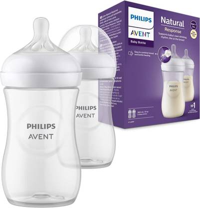 Philips Avent Natural Response Baby Bottle SCY903/02 | 1m+ age | BPA free | Pack of 2 - 260 ml