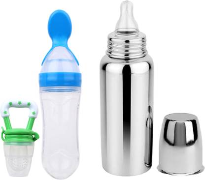 FASHION MINIS Baby feeding bottle with silicone spoon bottle & feeder 0 to 2 years BPA free - 250 ml