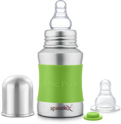 SPEEDEX Stainless Steel Baby Feeding Bottle with Internal ML Marking, Silicon Stopper & Silicon Grip (240 ml) (3 Extra Nipple Free) - 150