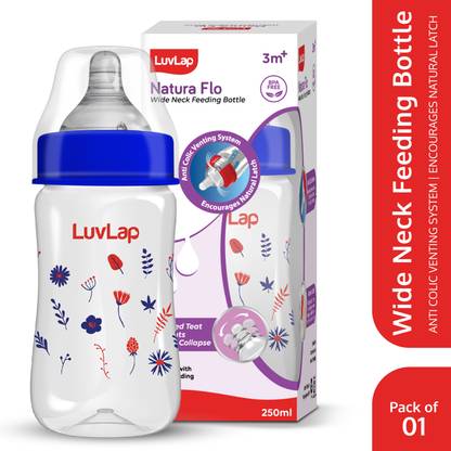 LuvLap Anti-Colic Wide Neck Natural Flow Baby Feeding Bottle, Floral Design, BPA Free - 250 ml