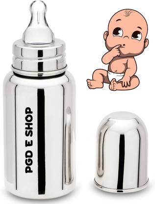 PGD Little One Baby Stainless Steel Feeding Bottle With teat Silicone Nipple - 220 ml