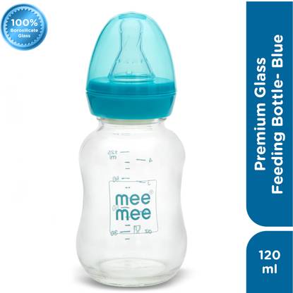 MeeMee Premium Glass Feeding Bottle_Blue - 120 ml