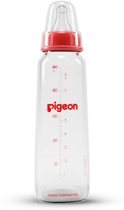 Pigeon GLASS FEEDING BOTTLE 240ML (RED) WITH ADD NIPPLE L - 240 ml
