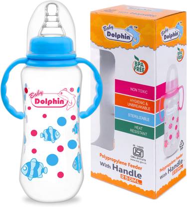 Baby Dolphin Anti-Colic Slim Neck Baby Feeding Bottle with Handle| BPA Free |Milk Bottle |3m+ - 250 ml