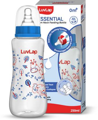 LuvLap Anti-Colic Slim Neck Essential Baby Feeding Bottle, Jungle Tales Design - 250 ml