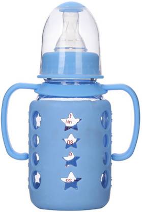 ebuy Glass Feeding Bottle With Handle. Baby Milk Feeding Bottle With Silicone Teat. - 150 ml