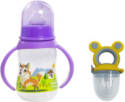 Jingle Kids Baby Soft Silicone Fruit Nibbler With Feeding Liquids Juice Milk 125ml Bottle - 125 ml