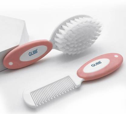 GUBB Baby Comb and Brush Set, Soft Nylon Bristles, Premium Grooming Kit, Pink, 0 + M