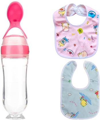 Prettify baby spoon bottle and 2 piece baby bib