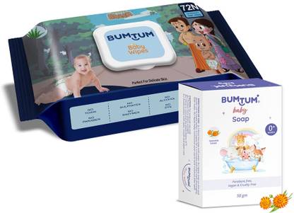 BUMTUM Chota Bheem Gentle Moisturizing Wet Wipes With Lid-72 Pcs. & Baby Soap 50 Gram