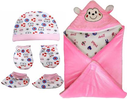 Profecto Baby Velvet Sleeping/ Safety Velcro Bag and Cap Mitten Socks Set for Infants