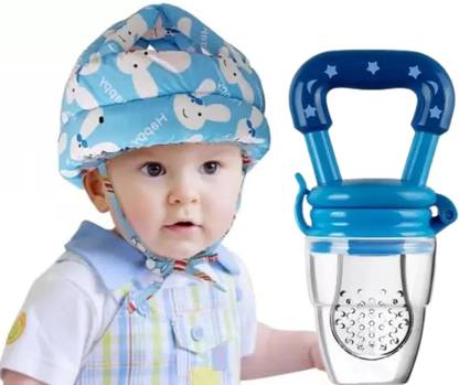 DECRONICS Combo of Baby Safety Helmet & Fruit Feeder/Nibbler For Kids, (Set of 2 Items)
