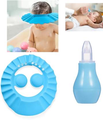 DECRONICS Baby Nasal Aspirator/Nose Cleaner and Shower Cap (Combo Set of 2), Multicolor