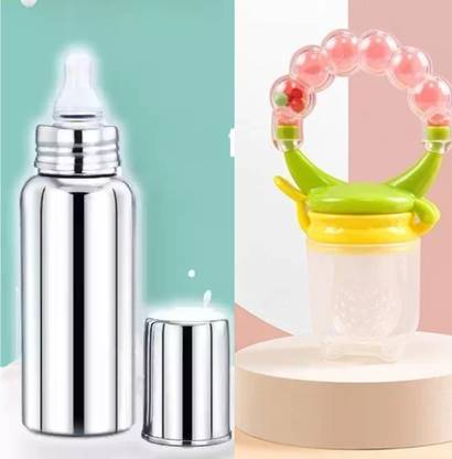 Babylib Stainless Steel Baby milk Bottle+ Rattle Nibbler