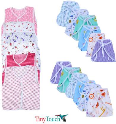 Tinytouch Baby Jhabla 6 Set & Langot 12 Set, Cotton SoftFabric, 0-6 Months, RandomDesign