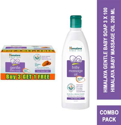HIMALAYA GENTLE BABY SOAP 4X75G BUY 3 GET 1 FREE+BABY MASSAGE OIL 200ml Bundle pack