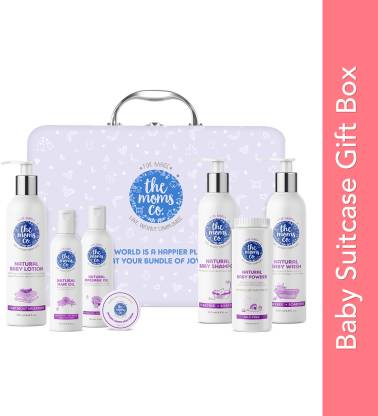 The Moms Co. Everything for Baby Suitcase Gift Box With 7 Skin and Hair Care Newborn Baby