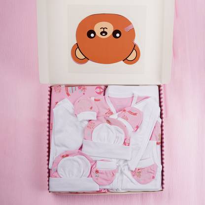 LOYZO Twin Newborn Baby Gift Set - 100% Cotton (Pack Of 14)