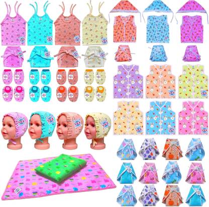 V.B.K New Born Dress With Jabla,Nappy,Mitten Booties and Cap and Mattress,0 to 6 Month