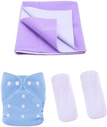 Profecto Baby Combo 1 Dry Sheet,1 Reusable Cloth Diaper With 2 Wet Free Insert Pads