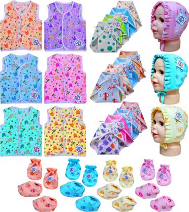 V.B.K Baby Clothes With Jabla,Nappy,Mitten Booties and Cap. Pure Cotton, 0 to 6 Months