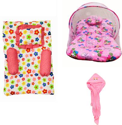 Jm collections Newborn Bedding Set (1 Baby Mosquito Net, 1 Baby bedding set, 1 Baby blanket)